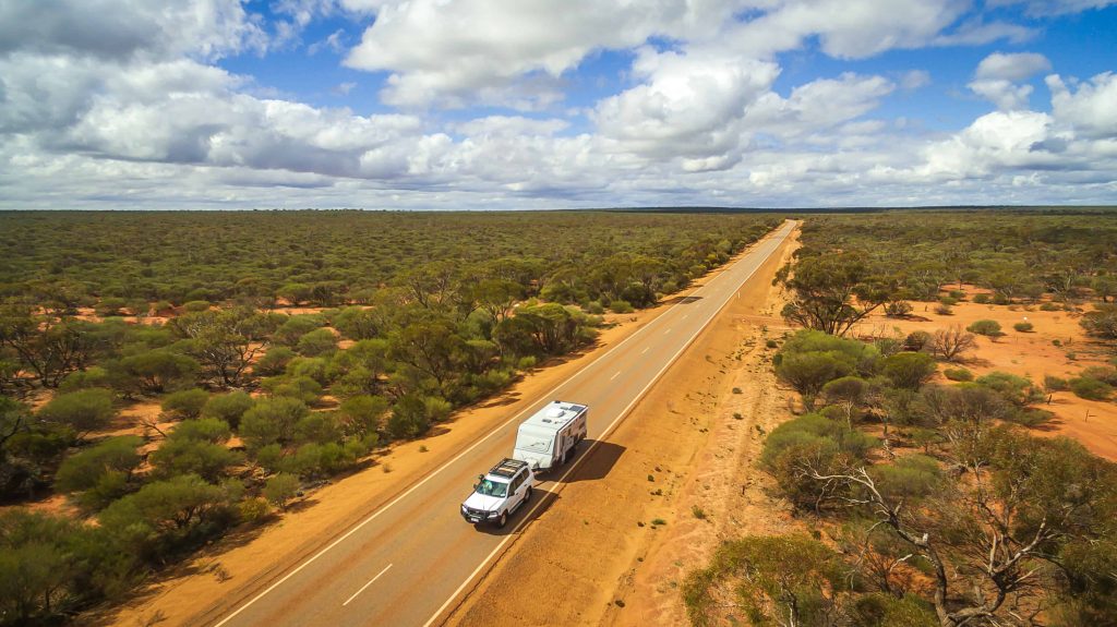Towing a caravan in ourback Australia